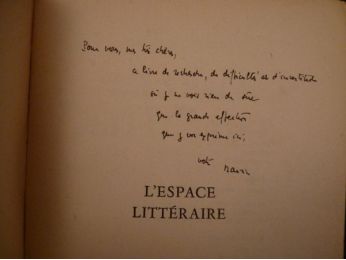 BLANCHOT : L'espace littéraire - Autographe, Edition Originale - Edition-Originale.com