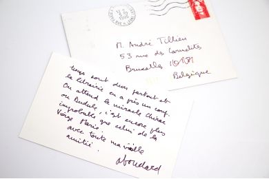 BOUDARD : Bristol manuscrit adressé à son grand ami le journaliste bruxellois, grand ami et biographe de Georges Brassens, André Tillieu - Autographe, Edition Originale - Edition-Originale.com