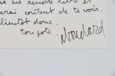 BOUDARD : Bristol manuscrit adressé à son grand ami le journaliste bruxellois, également grand ami et biographe de Georges Brassens, André Tillieu : 