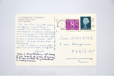 BRETON : Carte postale autographe signée inédite adressée à Jean Schuster : 