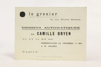 BRYEN : Carton d'invitation de l'Exposition des dessins automatiques de Camille Bryen  - Edition Originale - Edition-Originale.com