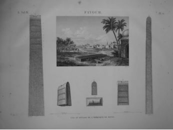 DESCRIPTION DE L'EGYPTE.  Fayoum. Vue et détails de l'obélisque de Begyg. (ANTIQUITES, volume IV, planche 71) - First edition - Edition-Originale.com