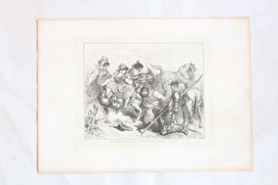 Cervantès, Don Quichotte,Don Quichotte qui s'était déjà jeté à genoux au côté de Sancho. Gravure originale sur bois debout. Tome 2, ch.10 - Prima edizione - Edition-Originale.com