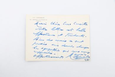CHEVALIER : Carte postale autographe dédicacée de Maurice Chevalier adressée à l'écrivain Caro Canaille, la femme de Carlo Rim - Signed book, First edition - Edition-Originale.com