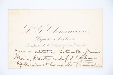 CLEMENCEAU : Carte de visite autographe signée adressée au rédacteur en chef de l'Alliance républicaine - Libro autografato, Prima edizione - Edition-Originale.com