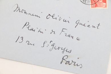 COCTEAU : Enveloppe portant l'adresse manuscrite de l'écrivain et journaliste Olivier Quéant rédigée par Jean Cocteau - Signiert, Erste Ausgabe - Edition-Originale.com