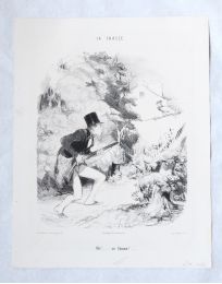 DAUMIER : Lithographie originale en noir et blanc - La chasse - 