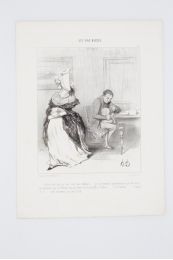 DAUMIER : Lithographie originale en noir et blanc - Les bas bleus - 