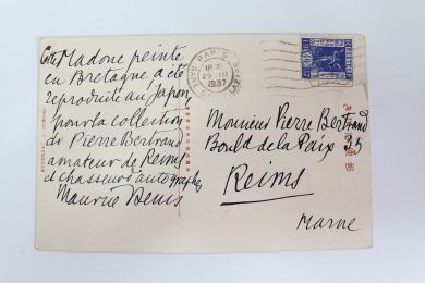 DENIS : Carte postale autographe signée au collectionneur Pierre Bertrand - Signiert, Erste Ausgabe - Edition-Originale.com