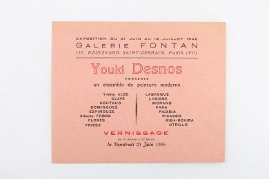 DESNOS : Carton d'invitation au vernissage de l'exposition de peinture moderne organisée par Youki Desnos à la Galerie Fontan - Edition Originale - Edition-Originale.com