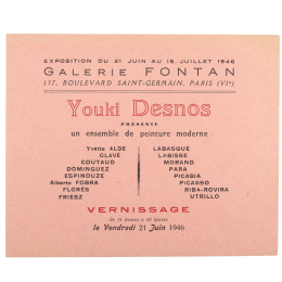 DESNOS : Carton d'invitation au vernissage de l'exposition de peinture moderne organisée par Youki Desnos à la Galerie Fontan - Erste Ausgabe - Edition-Originale.com