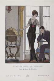 DOEUILLET : L'Invitation au voyage. Robe de dîner de Doeuillet (pl.24, La Gazette du Bon ton, 1914 n°3) - Edition Originale - Edition-Originale.com