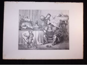 Charles Perrault, Contes, Le Chat botté chez l'Ogre. Gravure originale sur bois de fil, tirée sur Vélin fort - Erste Ausgabe - Edition-Originale.com