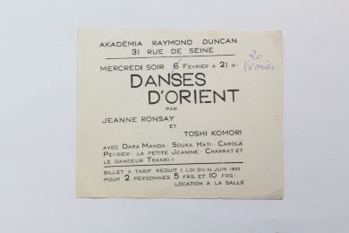 DUNCAN : Invitation aux représentations des danses d'Orient créées par Jeanne Ronsay et Toshi Komori à l'Akadémia de Raymond Duncan - Erste Ausgabe - Edition-Originale.com
