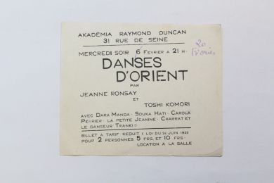 DUNCAN : Invitation aux représentations des danses d'Orient créées par Jeanne Ronsay et Toshi Komori à l'Akadémia de Raymond Duncan - Edition Originale - Edition-Originale.com