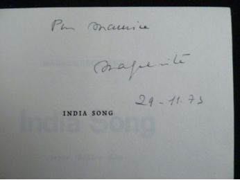 DURAS : Indian song - Signiert, Erste Ausgabe - Edition-Originale.com