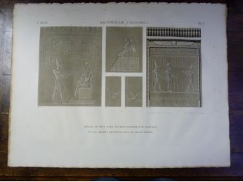 DESCRIPTION DE L'EGYPTE.  Denderah (Tentyris). Détails de deux murs d'entrecolonnement du portique et bas-reliefs recueillis dans le grand temple. (ANTIQUITES, volume IV, planche 13) - Edition Originale - Edition-Originale.com