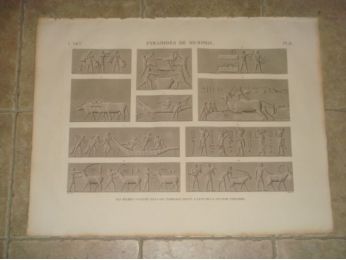 DESCRIPTION DE L'EGYPTE.  Pyramides de Memphis. Bas-reliefs sculptés dans les tombeaux situés à l'est de la seconde pyramide. (ANTIQUITES, volume V, planche 18) - First edition - Edition-Originale.com