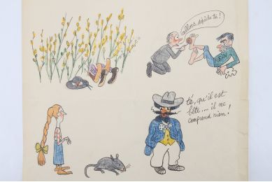 GASSIER : Humoristique dessin original, sous forme de rébus, réalisé à l'aide de plusieurs crayons de couleurs et adressé à son ami Carlo Rim - Signiert, Erste Ausgabe - Edition-Originale.com