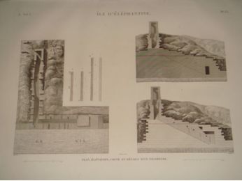 DESCRIPTION DE L'EGYPTE.  Ile d'Eléphantine. Plan, élévation, coupe et détails d'un nilomètre. (ANTIQUITES, volume I, planche 33) - First edition - Edition-Originale.com