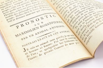 GOUGES : Pronostic sur Maximilien Robespierre par un animal amphibie. Portraict exact de cet animal. [précédé de] Réponse à la justification de Maximilien Robespierre adressée à Jérôme Pétion par Olympe de Gouges. - Edition Originale - Edition-Originale.com