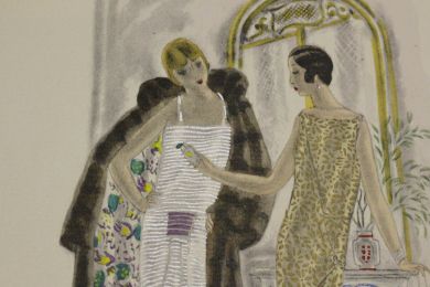 Le Parfum Nouveau. Robes et manteau doublé, en tissus de Vaugeois et Binot.  (La Gazette du Bon ton, n°2. Année 1924-1925 - Planche 16: ) - Prima edizione - Edition-Originale.com