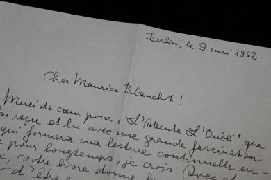 HUBNER : Lettre manuscrite adressée à Maurice Blanchot et enveloppe - Libro autografato, Prima edizione - Edition-Originale.com