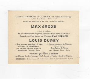 JACOB : Carton d'invitation à la soirée Max Jacob à la galerie de L'effort moderne de Léonce Rosenberg - Edition Originale - Edition-Originale.com