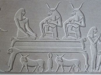 DESCRIPTION DE L'EGYPTE.  Erment (Hermonthis). Bas-reliefs sculptés dans le sanctuaire du temple. (ANTIQUITES, volume I, planche 96) - First edition - Edition-Originale.com