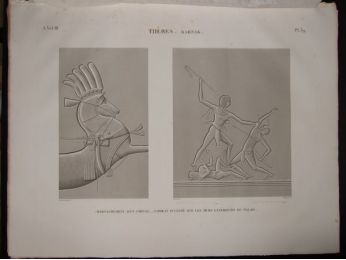 DESCRIPTION DE L'EGYPTE.  Thèbes. Karnak. Harnachement d'un cheval, combat sculpté sur les murs extérieurs du Palais. (ANTIQUITES, volume III, planche 39) - Erste Ausgabe - Edition-Originale.com