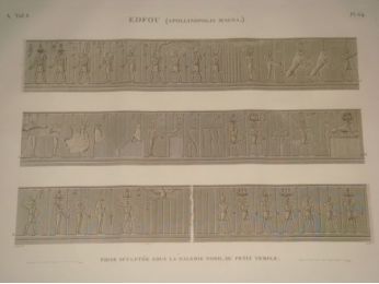 DESCRIPTION DE L'EGYPTE.  Edfou (Apollinopolis magna). Frise sculptée sous la galerie nord du petit temple. (ANTIQUITES, volume I, planche 64) - Edition Originale - Edition-Originale.com