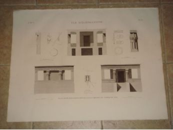 DESCRIPTION DE L'EGYPTE.  Ile d'Eléphantine. Plan, coupe, élévations, détails et bas-reliefs du temple du sud. (ANTIQUITES, volume I, planche 35) - Erste Ausgabe - Edition-Originale.com