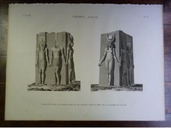 DESCRIPTION DE L'EGYPTE.  Thèbes. Karnak. Vue d'un bloc en granit orné de six figures, trouvé près de la galerie du palais. (ANTIQUITES, volume III, planche 31) - Erste Ausgabe - Edition-Originale.com