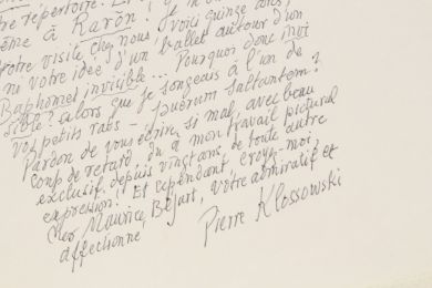 KLOSSOWSKI : Lettre autographe signée au chorégraphe Maurice Béjart  - Signiert, Erste Ausgabe - Edition-Originale.com