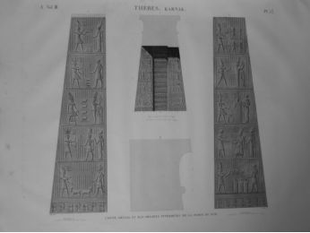 DESCRIPTION DE L'EGYPTE.  Thèbes. Karnak. Coupe, détail et bas-reliefs intérieurs de la porte du sud. (ANTIQUITES, volume III, planche 53) - Edition Originale - Edition-Originale.com