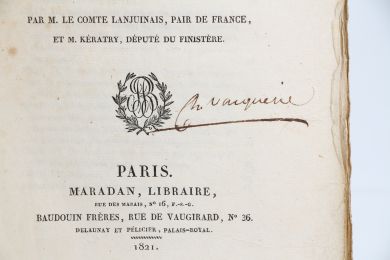 LANJUINAIS : [Exemplaire de Charles-Isidore Vacquerie] De l'organisation municipale en France, et du projet présenté aux chambres, en 1821, par le gouvernement du roi, sous l'empire de la charte  - Erste Ausgabe - Edition-Originale.com