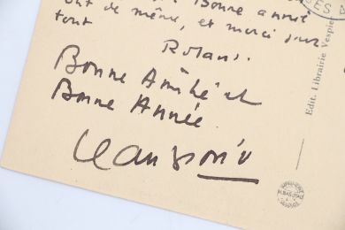 LAUDENBACH : Carte postale autographe adressée à son ami Roger Nimier enrichi de quelques mots de Jean Giono lui souhaitant une bonne année  - Autographe, Edition Originale - Edition-Originale.com