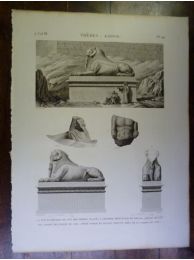 DESCRIPTION DE L'EGYPTE.  Thèbes. Karnak. Vue et détails de l'un des Sphinx placés à l'entrée principale du palais. Détail de l'un des Sphinx de l'allée du Sud. Petit torse en granit trouvé près de la porte du Sud. (ANTIQUITES, volume III, planche 29) - Erste Ausgabe - Edition-Originale.com