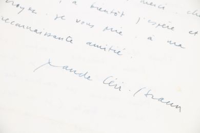 LEVI-STRAUSS : Lettre autographe datée, signée et adressée à Nadine Nimier depuis le Collège de France la remerciant de lui avoir fait pour cadeau une tabatière : 