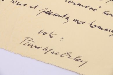 MAC ORLAN : Lettre autographe datée et signée au jeune poète artésien Roger Valuet le félicitant pour son dernier ouvrage : 