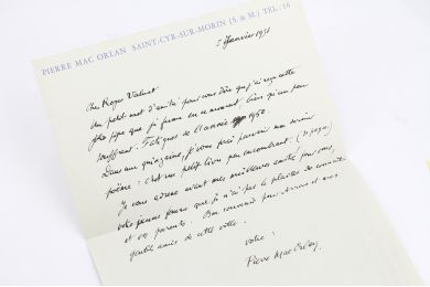 MAC ORLAN : Lettre autographe datée et signée au jeune poète artésien Roger Valuet lui ayant offert une pipe : 