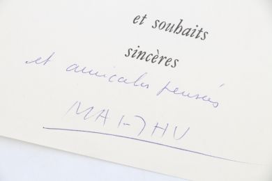 MAI-THU : Carte de voeux manuscrite pour l'année 1964 adressée à son ami l'abbé René Quéniart dans laquelle il évoque son activité d'acteur de cinéma : 