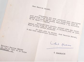 MALRAUX : Lettre dactylographiée et signée à Maurice Béjart  - Libro autografato, Prima edizione - Edition-Originale.com