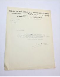 MALRAUX : Lettre dactylographiée et signée d'André Malraux à Pierre Béarn - Autographe, Edition Originale - Edition-Originale.com