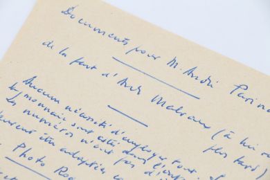 MALRAUX : Liste manuscrite adressée à André Parinaud concernant la réalisation de la série des écrits sur l'art d'André Malraux - Signiert, Erste Ausgabe - Edition-Originale.com