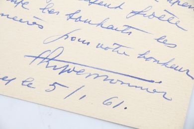 MONNIER : Carte autographe datée et signée adressant ses voeux de bonne année à Nancy Allard - Autographe, Edition Originale - Edition-Originale.com