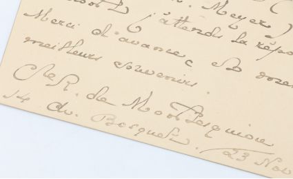 MONTESQUIOU : Lettre autographe signée de Robert de Montesquiou adressée à son bibliographe  - Libro autografato, Prima edizione - Edition-Originale.com