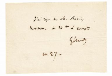 NERVAL : Reçu autographe signé de Gérard de Nerval - Autographe, Edition Originale - Edition-Originale.com