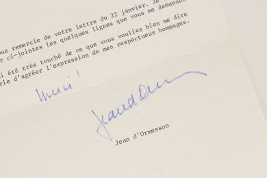 ORMESSON : Lettre dactylographiée et signée de Jean d'Ormesson à Martine Rubin - Autographe, Edition Originale - Edition-Originale.com