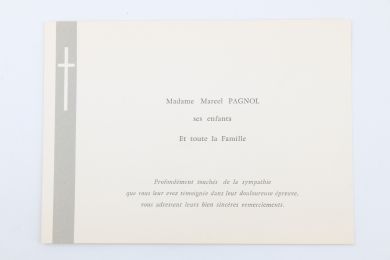 PAGNOL : Faire-part de remerciement de la famille Pagnol après le décès de Marcel Pagnol - Prima edizione - Edition-Originale.com